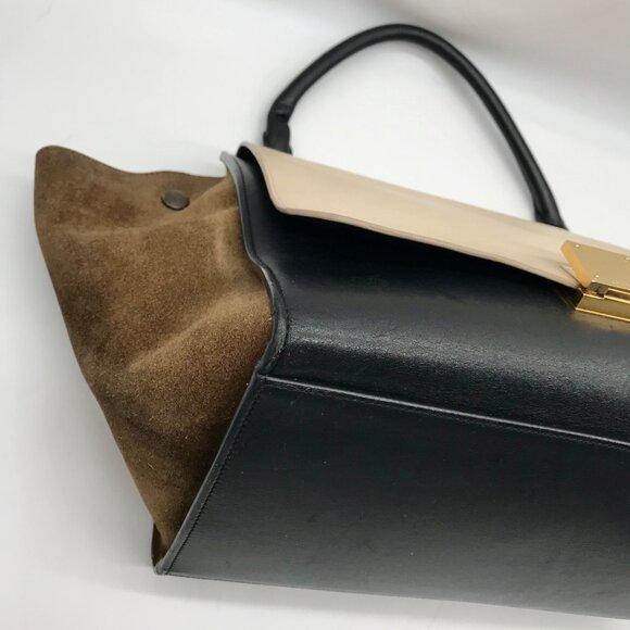 Celine Beige & Black Calfskin Trapeze Convertible Satchel - Picture 7 of 12